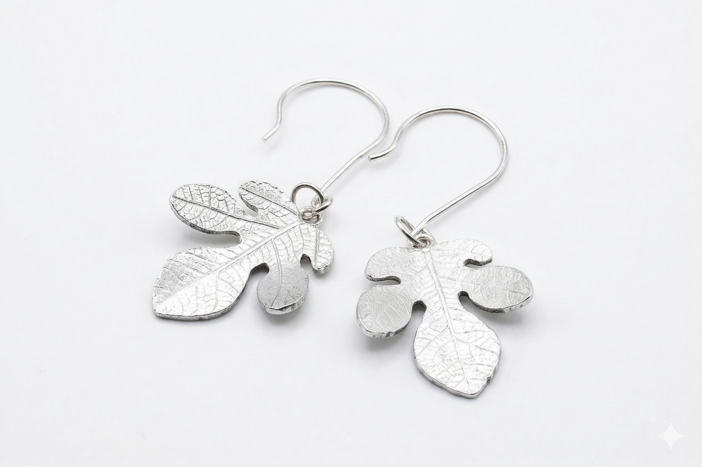 Silver Fig Leaf Earrings