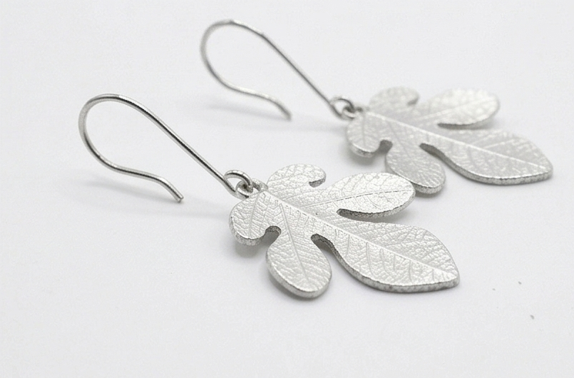 Silver Fig Leaf Earrings