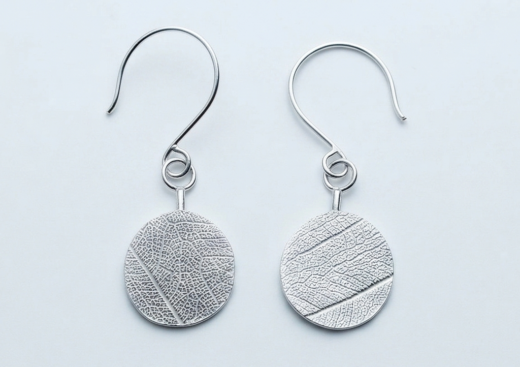 Silver Leaf Vein Drop Earrings