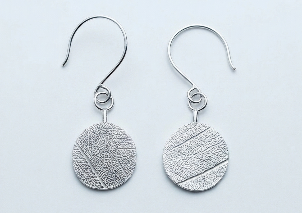 Silver Leaf Vein Drop Earrings