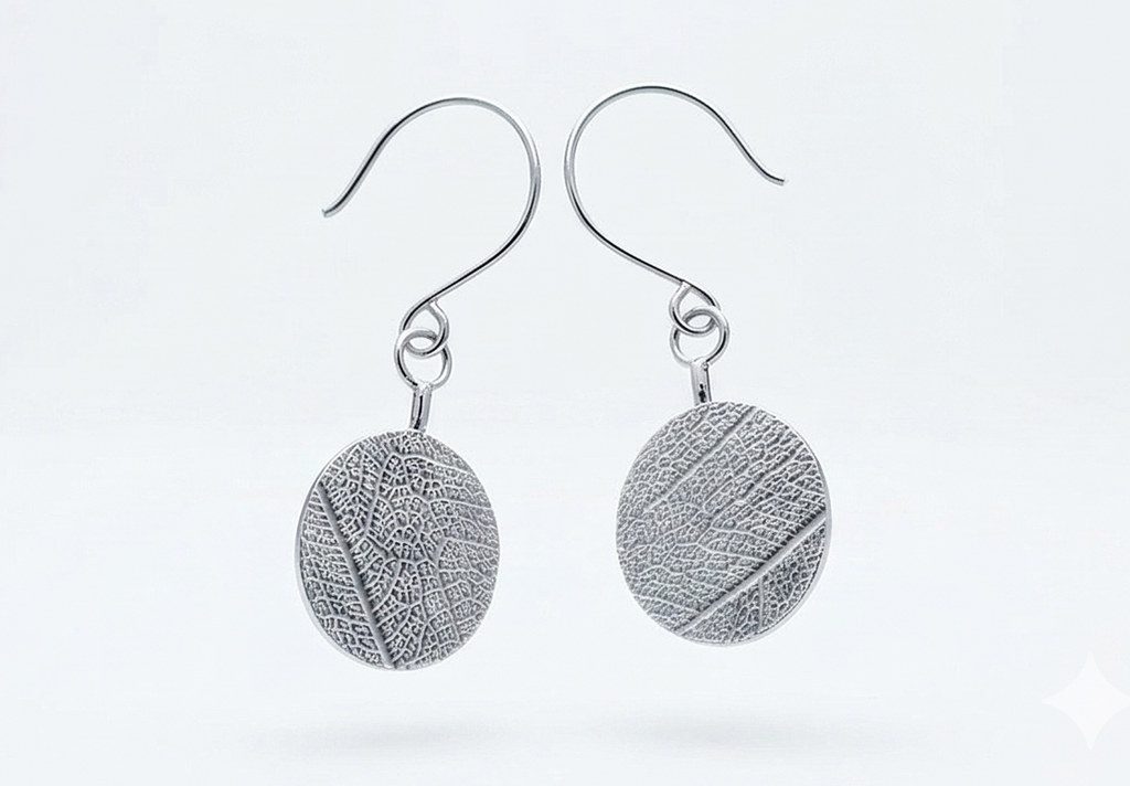 Silver Leaf Vein Drop Earrings